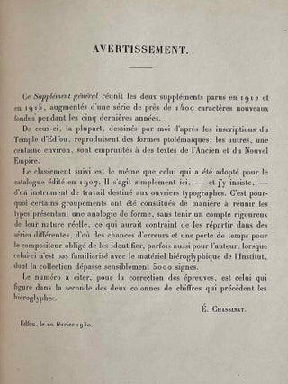 Catalogue des signes hi&eacute;roglyphiques de l&rsquo;Imprimerie de l&rsquo;Institut Fran&ccedil;ais du Caire Suppl&eacute;ment g&eacute;n&eacute;ral au catalogue des signes hi&eacute;roglyphiques de l&rsquo;Imprimerie de l&rsquo;Institut Fran&ccedil;ais du Caire (1930)[newline]M1967a-08.jpeg