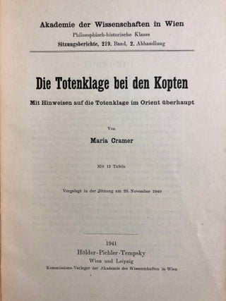 Die Totenklage bei den Kopten. Mit Hinweisen auf die Totenklage im Orient &uuml;berhaupt.