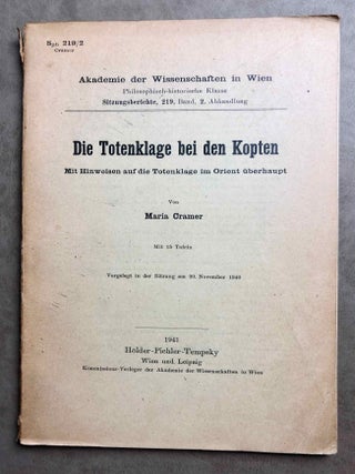 Item #M1992 Die Totenklage bei den Kopten. Mit Hinweisen auf die Totenklage im Orient überhaupt....