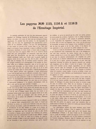 Les papyrus hiératiques No. 1115, 1116 A et 1116 B de l’Ermitage Impérial à St-Pétersbourg