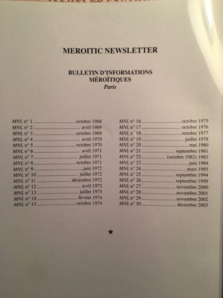 Groupe d’Etudes Méroïtiques de Paris (Meroitic Newsletter), Volumes 3-15, 18, 21, 25-30 (1969-2003)[newline]M2086-07.jpg