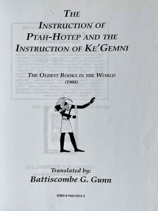 The Instruction of Ptah-hotep and the Instruction of Ke’gemni: The Oldest Books in the World. REPRINT.[newline]M2094a-01.jpeg