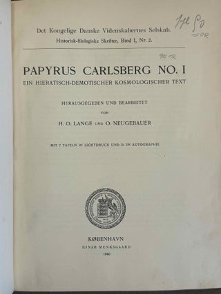 Papyrus Carlsberg No. I. Ein hieratisch-demotischer kosmologischer Text.
