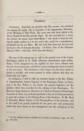 The Horologion of the Egyptian Church. Coptic and Arabic text from a mediaeval manuscript. Translated and annotated by O.H.E. KHS-BURMESTER.