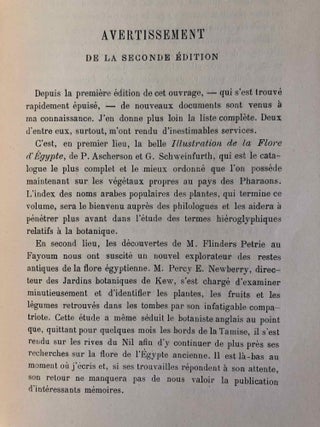 La flore pharaonique d’après les documents hiéroglyphiques et les spécimens découverts dans les tombes. 2e édition revue et augmentée, suivie de 6 index.
