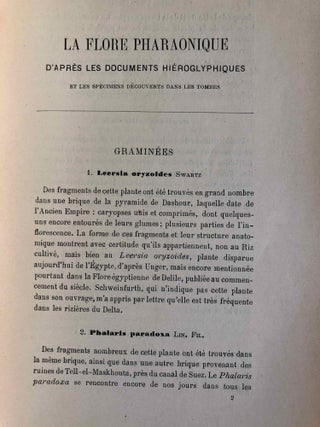 La flore pharaonique d’après les documents hiéroglyphiques et les spécimens découverts dans les tombes. 2e édition revue et augmentée, suivie de 6 index.