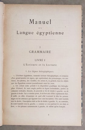 Manuel de la langue égyptienne. Grammaire, tableau des hieroglyphes, textes & glossaire.[newline]M2176-04.jpeg