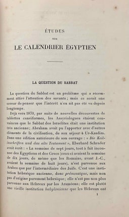 Etudes sur le calendrier égyptien. Dates calendériques au point de vue de l’histoire de la civilisation.