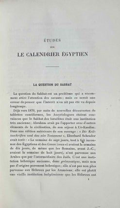 Etudes sur le calendrier égyptien. Dates calendériques au point de vue de l’histoire de la civilisation.