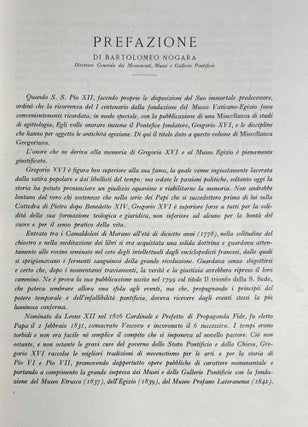 MISCELLANEA GREGORIANA. Raccolta di scritti pubblicati nel I Centenario dalla Fondazione del Pont. Museo Egizio (1839-1939). (Monumenti, Musei e Gallerie Pontificie.)…