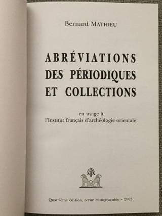 Abréviations des périodiques et collections en usage à l'Institut Français d'Archéologie Orientale[newline]M2254-01.jpg