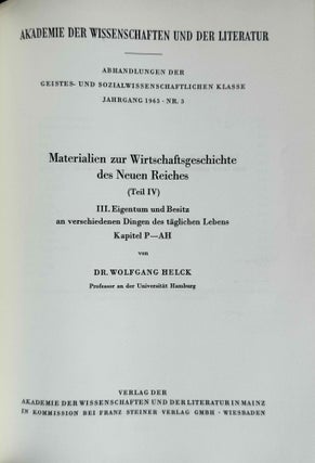 Materialien zur Wirtschaftsgeschichte des Neuen Reiches. Band I-VI + Indices (complete set)