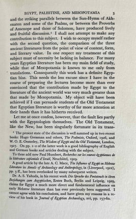 A Comparative Study of the Literatures of Egypt, Palestine, and Mesopotamia. Egypt’s contribution to the literature of the ancient world.. The Schweich Lectures on Biblical Archaeology, 1929[newline]M2277-06.jpeg
