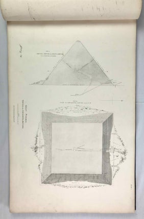 The Pyramids of Gizeh, from Actual Survey and Admeasurement, by J.E. [sic] Perring, Esq., Civil Engineer: Illustrated by Notes and References to the Several Plans, with Sketches Taken on the Spot, by E.J. Andrews. Accompanied by remarks on the hieroglyphics by S. Birch. 3 parts in 1. Part 1: The Great Pyramid (1839). Part 2: The second and third pyramids, the three smaller to the southward of the third and the three to the eastward of the Great Pyramid (1840). Part III: The Pyramids to the Southward of Gizeh and at Abou Roash, with: Campbell's tomb, and a section of the rock at Gizeh (complete)[newline]M2280b-06.jpeg