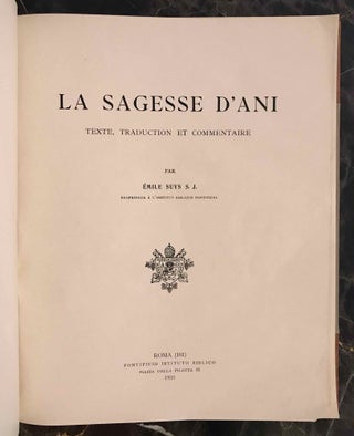 La sagesse d’Ani. Texte, traduction et commentaire