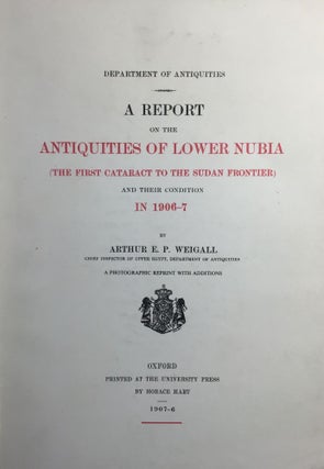 Item #M2371a A Report on the Antiquities of Lower Nubia (the First Cataract to the Sudan...