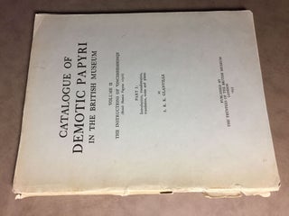 Catalogue of Demotic Papyri in the British Museum. Vol. II: The instructions of 'Onkhsheshonqy (British Museum Papyrus 10508). Part I: Introduction, Transliteration, Translation, Notes and Plates (all published)