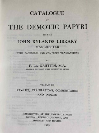 Catalogue of the demotic papyri in the John Rylands Library in Manchester. Vol. I: Atlas of Facsimiles. Vol. II: Hand-Copies of the ealier documents (Nos. I-IX). Vol. III: Key-list, translations, commentaries and indices (complete set)[newline]M2430-16.jpeg
