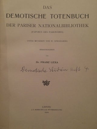 Das demotische Totenbuch der Pariser Nationalbibliothek. Unter Mitarbeit von W. Spiegelberg. (Demotische Studien. 4.)[newline]M2438-01.jpg