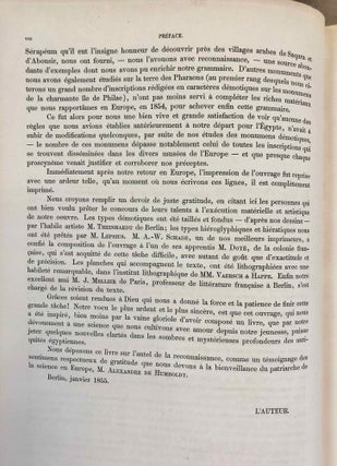 Grammaire démotique. Contenant les principes généraux de la langue et de l'écriture populaires des Anciens Egyptiens. Avec un tableau général des signes démotiques et dix planches y annexées.