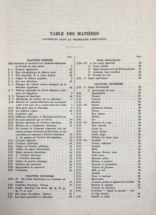 Grammaire démotique. Contenant les principes généraux de la langue et de l'écriture populaires des Anciens Egyptiens. Avec un tableau général des signes démotiques et dix planches y annexées.