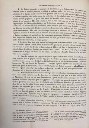 Grammaire démotique. Contenant les principes généraux de la langue et de l'écriture populaires des Anciens Egyptiens. Avec un tableau général des signes démotiques et dix planches y annexées.
