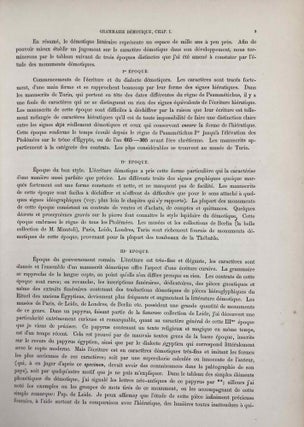 Grammaire démotique. Contenant les principes généraux de la langue et de l'écriture populaires des Anciens Egyptiens. Avec un tableau général des signes démotiques et dix planches y annexées.
