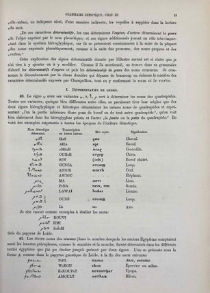 Grammaire démotique. Contenant les principes généraux de la langue et de l'écriture populaires des Anciens Egyptiens. Avec un tableau général des signes démotiques et dix planches y annexées.