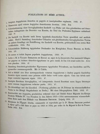Grammaire démotique. Contenant les principes généraux de la langue et de l'écriture populaires des Anciens Egyptiens. Avec un tableau général des signes démotiques et dix planches y annexées.