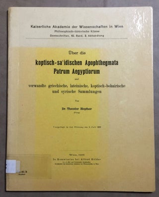 Item #M2592b Über die koptisch-sa‘idischen Apophthegmata Patrum Aegyptiorum und verwandte...