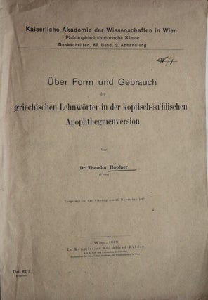 Item #M2593 Über Form und Gebrauch der griechischen Lehnwörter in der koptisch-sa‘idischen...