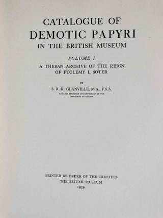 Catalogue of Demotic Papyri in the British Museum. Vol. I: A Theban Archive of the Reign of Ptolemy I, Soter