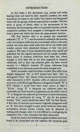 Index of the Spells on Egyptian Middle Kingdom Coffins and Related Documents