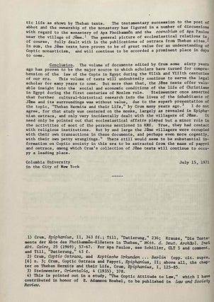 Koptische Rechtsurkunden des achten Jahrhunderts aus Djême (Theben). I. Band: Texte und Indices von W.E. Crum