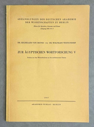 Item #M2635 Zur ägyptischen Wortforschung V. Proben aus den Wörterbüchern zu den medizinischen...
