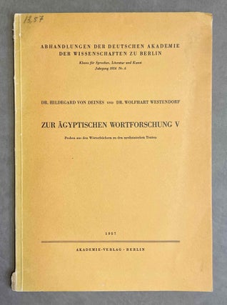Item #M2635b Zur ägyptischen Wortforschung V. Proben aus den Wörterbüchern zu den...
