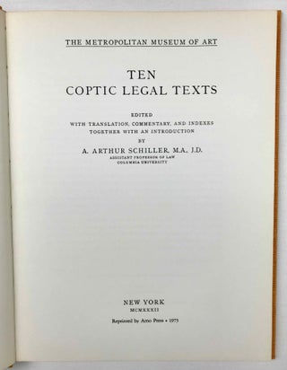 Ten Coptic Legal Texts. Edited with translation, commentary, and indexes together with an introduction.[newline]M2644b-03.jpeg