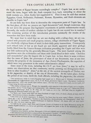 Ten Coptic Legal Texts. Edited with translation, commentary, and indexes together with an introduction.