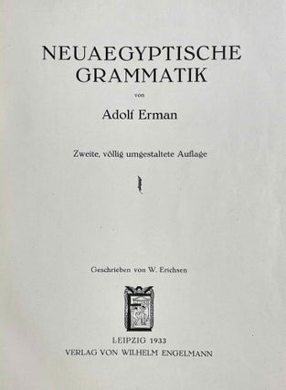 Neuaegyptische Grammatik. Zweite, völlig umgestaltete Auflage. Geschrieben von W. Erichsen.[newline]M2668a-02.jpeg