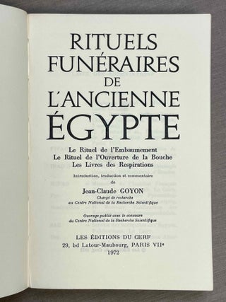 Rituels fun&eacute;raires de l'ancienne Egypte