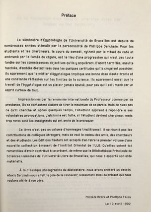 L'atelier de L'orfèvre. Mélanges Offerts à Philippe Derchain.