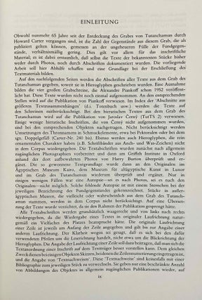 Corpus der Hieroglyphischen Inschriften aus dem Grab des Tutanchamun. Mit Konkordanz der Nummernsysteme des "Journal d'Entrée" des Ägyptischen Museums Kairo, der Handlist to Howard Carter's catalogue of objects in Tut'ankhamun's Tomb und der Ausstellungs-Nummer des Ägyptischen Museums Kairo.