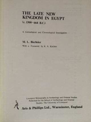 Item #M2857a The Late new kingdom in Egypt (c. 1300-664 B.C.), a genealogical and chronological...[newline]M2857a.jpg
