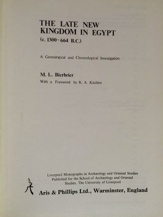 Item #M2857a The Late new kingdom in Egypt (c. 1300-664 B.C.), a genealogical and chronological...