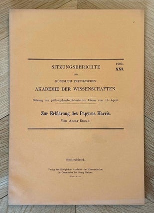 Item #M2867b Zur Erklärung des Papyrus Harris. ERMAN Adolf