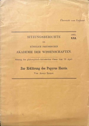 Item #M2867c Zur Erklärung des Papyrus Harris. ERMAN Adolf