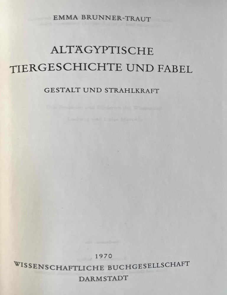 Item #M2892a Alt&auml;gyptische Tiergeschichte und Fabel, Gestalt und Strahlkraft. BRUNNER-TRAUT Emma.[newline]M2892a-00.jpeg