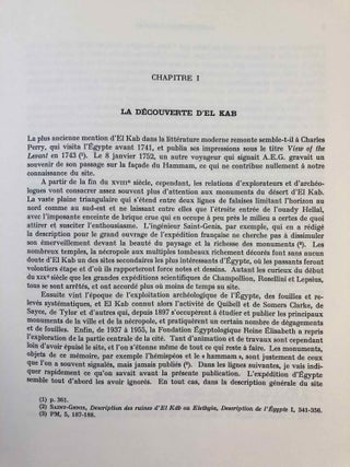 Elkab. Vol. I-VIII. Vol. I: Les monuments religieux à l'entrée de l'Ouady Hellal. Vol. II: L'Elkabien épipaléolithique de la Vallée du Nil égyptien. Vol. III: Les ostraca grecs. Vol. IV: Topographie (2 fascicles). Vol. V: The Naqada III Cemetery. Vol. VI,1 (Text) and VI,2 (Tafeln): Die Felsinschriften des Wadi Hilâl. Vol. VII: Die Barkenkapelle des Königs Sobekhotep III. in Elkab. Vol. VIII: La tombe de Setaou. Set of 8 volumes in 9 parts.