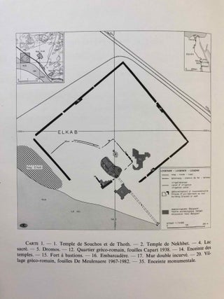 Elkab. Vol. I-VIII. Vol. I: Les monuments religieux à l'entrée de l'Ouady Hellal. Vol. II: L'Elkabien épipaléolithique de la Vallée du Nil égyptien. Vol. III: Les ostraca grecs. Vol. IV: Topographie (2 fascicles). Vol. V: The Naqada III Cemetery. Vol. VI,1 (Text) and VI,2 (Tafeln): Die Felsinschriften des Wadi Hilâl. Vol. VII: Die Barkenkapelle des Königs Sobekhotep III. in Elkab. Vol. VIII: La tombe de Setaou. Set of 8 volumes in 9 parts.
