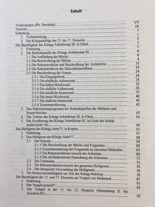 Elkab. Vol. I-VIII. Vol. I: Les monuments religieux à l'entrée de l'Ouady Hellal. Vol. II: L'Elkabien épipaléolithique de la Vallée du Nil égyptien. Vol. III: Les ostraca grecs. Vol. IV: Topographie (2 fascicles). Vol. V: The Naqada III Cemetery. Vol. VI,1 (Text) and VI,2 (Tafeln): Die Felsinschriften des Wadi Hilâl. Vol. VII: Die Barkenkapelle des Königs Sobekhotep III. in Elkab. Vol. VIII: La tombe de Setaou. Set of 8 volumes in 9 parts.